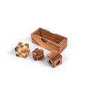 3 puzzles in a wooden box